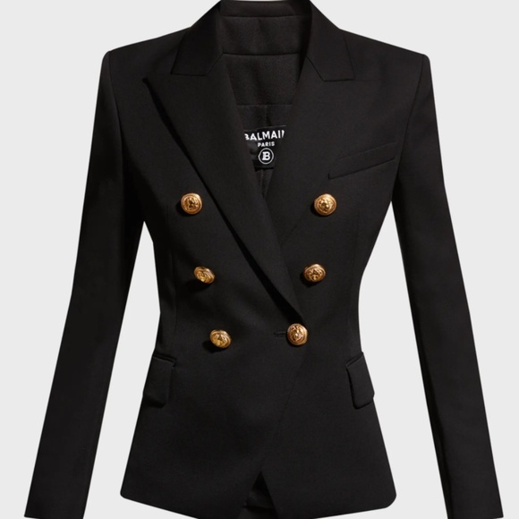 BALMAIN DOUBLE BREASTED BLAZER JACKET GOLD BUTTONS WOMENS BLACK SIZE 34 NEW BNWT - Picture 1 of 6